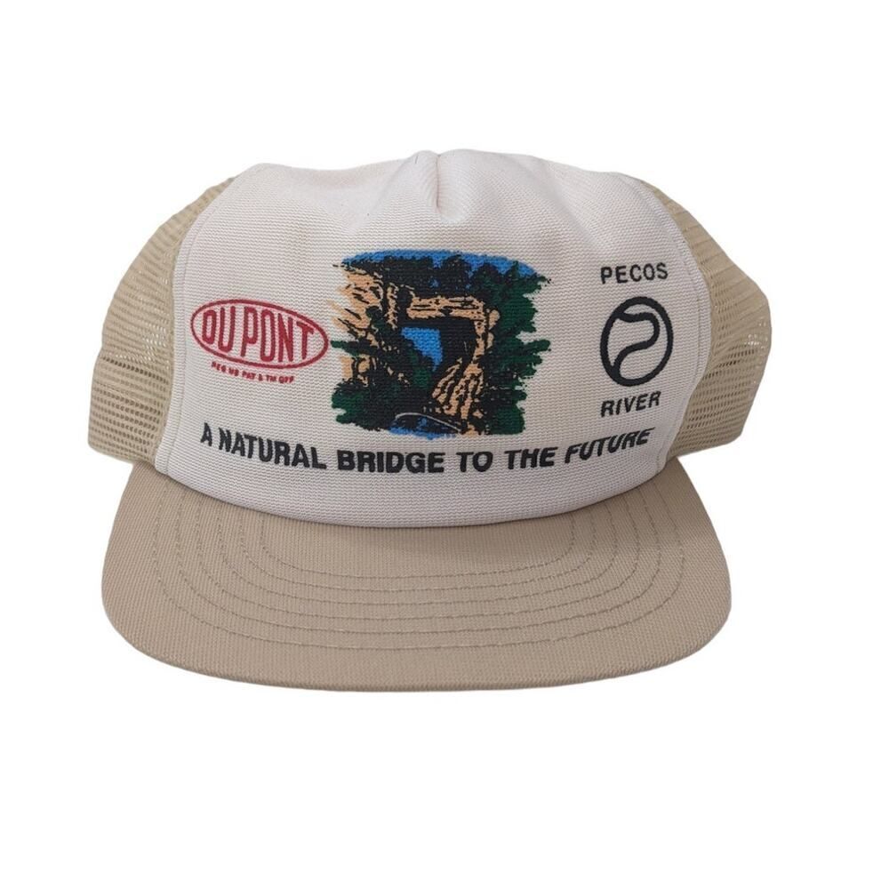 Dupont Pecos River Trucker Snapback Hat Baseball Cap Vtg 80s USA Natural‎ Bridge